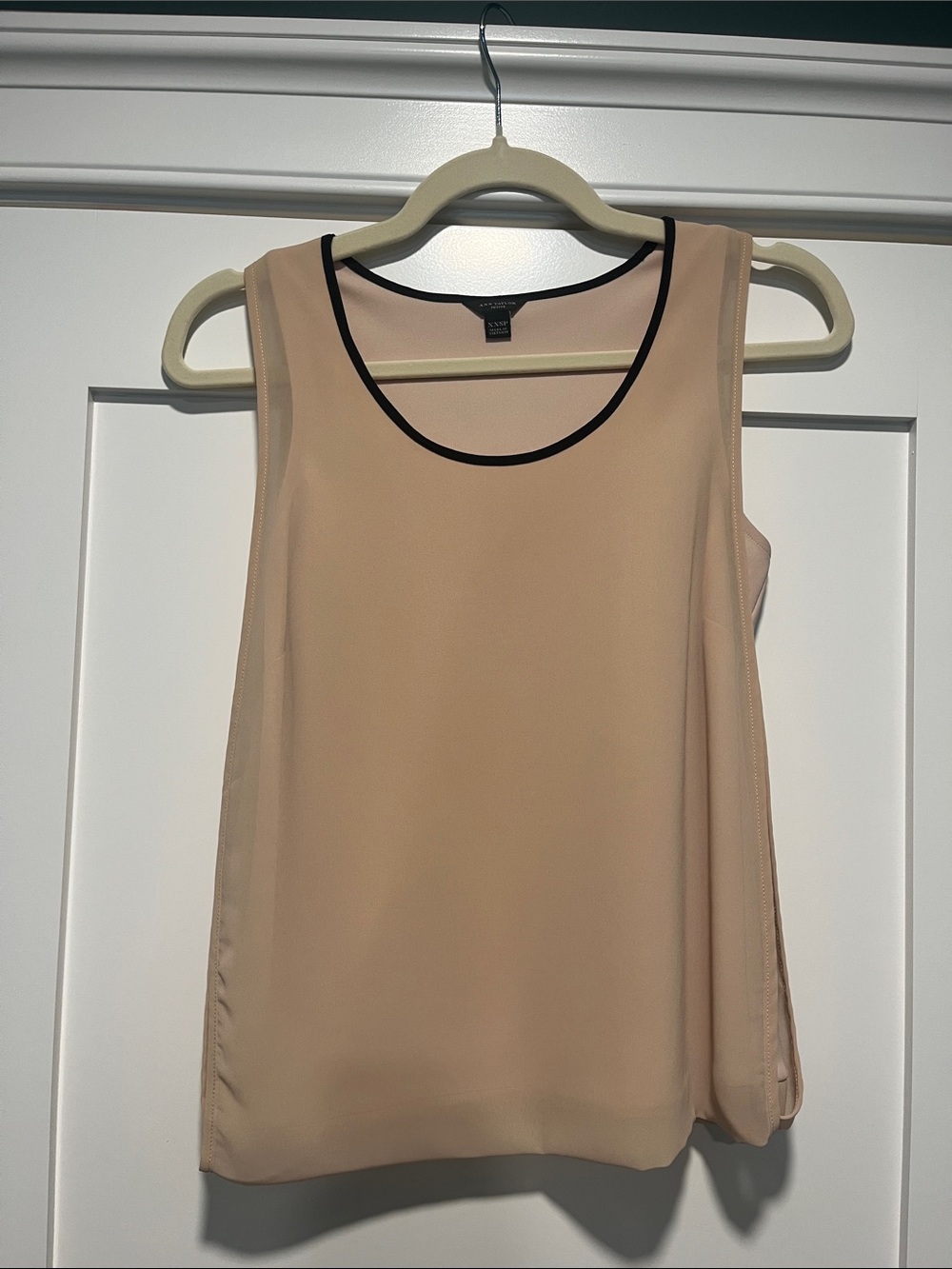 Ann Taylor Nude Sleeveless Shell with Black Neck Trim